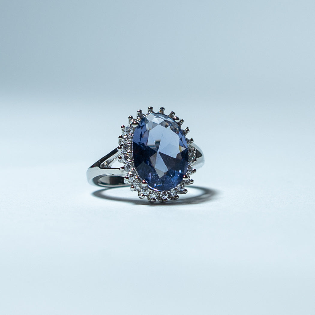 Bague classique bleue en cristal et argent 925 pour femme, grande pierre, taillée de princesse, bijoux de fiançailles, cadeau d'anniversaire, luxe