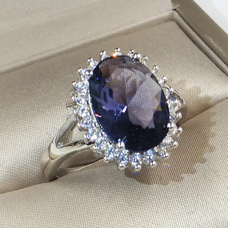 Bague classique bleue en cristal et argent 925 pour femme, grande pierre, taillée de princesse, bijoux de fiançailles, cadeau d'anniversaire, luxe